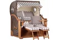MR.DEKO Strandkorb XXL Baltikum 2,5-Sitzer Bullauge Teak PE Grey 142x170x95, BxTxH: 142x95x170 cm, Volllieger, Baltikum, (Wetterfester 2,5-Sitzer Strandkorb für Garten, Terrasse & Balkon), Volllieger mit Stauraum, Bullaugen & Edelstahl – komplett montiert