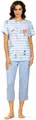 Damen Schlafanzug Pyjama COMTESSA 7/8 Hose 100% Baumwolle Kurzarm hellblau Gr.38