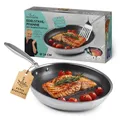Kochwerk Rachs Bratpfanne mit Wabenstruktur ⌀24 | Edelstahl-Pfanne mit Antihaftbeschichtung & hohem Rand | Geeignet für alle Herdarten | Kratzfest & backofenfest | Inkl. 2 Rezeptideen