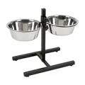 Kerbl Futterbar inklusive Edelstahlnäpfe, Stufenlos Verstellbarer Hunde Fressnapf, 2 x 2800 ml, Höhe 43 cm, Schwarz