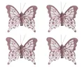 Schmetterling mit Clip 8cm - Deko Schmetterlinge auf Klammer - 4er Set - zum Dekorieren & Basteln - Christbaumschmuck Hochzeitsdeko Frühlingsdeko - Dekoklammern Rosa