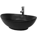 LuxeBath Waschbecken Waschtisch Aufsatzwaschbecken aus Keramik für Badezimmer / Gäste-WC, Aufsatzwaschtisch Handwaschbecken Oval 59x38x19 cm Schwarz schwarz Oval | 38 cm x 19 cm x 38 cm