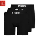 SNOCKS Boxershorts Enge Unterhosen mit längerem Bein Herren Männer (3-St., 3 Stück) aus Bio-Baumwolle, ohne kratzenden Zettel, bequem durch längeres Bein schwarz XL