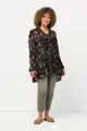 Ulla Popken Longbluse Bluse bedruckt A-Linie Carree-Ausschnitt Langarm, schwarz