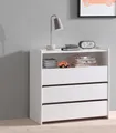 Vipack Schubkastenkommode Kiddy, mit 3 geräumigen Schubladen und 1 offenen Fach (B/H/T ca. 90x92x47cm, Kanten gerundet, MDF weiß lackiert), Schubladen mit Soft-Close, universell einsetzbar
