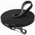 Rudelkönig Schleppleine Stoff Schleppleine für Hunde mit Griffpolsterung, Robuste Hundeleine, Nylon (1-tlg), Wetterfeste Schleppleine mit Handschlaufe, Verschiedene Längen schwarz 2.5 cm x 20 m