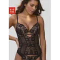 Corsage JETTE, Damen, Gr. 75, Cup C, schwarz (schwarz, karamell), Spitze, Netz, Obermaterial: 77% Polyamid, 14% Polyester, 9% Elasthan, sexy, Corsagen, mit Push-up-Kissen und abnehmbare Strapse, sexy Dessous, Reizwäsche