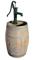 Regentonne, Regenfass, Holzfass mit Kleiner Handpumpe, Handschwengelpumpe - 225 Liter - H 130cm (Mit Schlauch und Ventil)