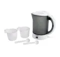 Adler Wasserkocher AD 1268 Mini-Reisewasserkocher, 0,6 Liter, inkl. 2 Trinkbecher und 2 Löffel, Blumenmuster, weiß/grau