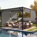 Pergola Baia, Garten Pavillon Terrassenüberdachung, stabiles 6cm-Stahl-Gestell + Schiebedach taupe 3x4m