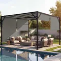 Pergola Baia, Garten Pavillon Terrassenüberdachung, stabiles 6cm-Stahl-Gestell + Schiebedach Taupe - 3x4m