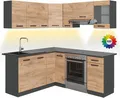 Eckküche Vicco Rick Goldkraft Eiche/Anthrazit 187 x 60 cm , AP Anthrazit mit LED-Leisten, Model 51932