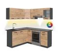 Vicco Winkelküche Rick, Goldkraft Eiche/Anthrazit/Anthrazit, 187 x 60 cm, AP Anthraz...
