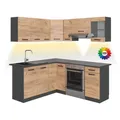 Eckküche Vicco Rick 187 x 60 cm , AP Anthrazit mit LED-Leisten