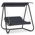 M MCombo Hollywoodschaukel mit Liegefunktion, Schaukelliege Outdoor, Gartenliege Wetterfest, Gartenschaukel mit Sonnendach & Extradickem Sitzkissen, Sonnenliege 167x155x173 cm, 8012 (grau)