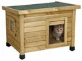 Kerbl Katzenhaus Rustica Katzenhütte aus Holz grünes Dach, Schwingtüre + Fenster