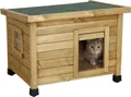 Kerbl 81564 Katzenhaus Rustica Katzenhütte Holz Schwingtür Plexiglasfenster