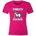MoonWorks Print-Shirt Damen T-Shirt Party Hard kotzendes Einhorn Fun-Shirt Saufsprüche mit Print rosa M