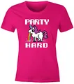 MoonWorks® Damen T-Shirt Party Hard kotzendes Einhorn Fun-Shirt Saufsprüche Spruch lustig pink M