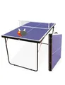 MUWO Indoor Faltbare Mini-Tischtennisplatte, Robustes Stahlgestell. Kompakt, mit Tragegriff. 137 × 76 cm, inkl. Netz, Zwei Schläger und Tischtennisball (Blau)