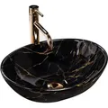 Rea Aufsatzwaschbecken Sofia Marble Shiny Oval Black - Schwarz
