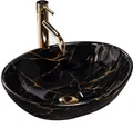 wohnwerk.idee Aufsatzwaschbecken Waschbecken Marmor Schwarz Gold Matt Gäste WC / Bad Sofia 41x34,5cm