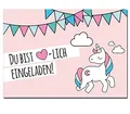 15 Einhorn-Einladungskarten zum Ausfüllen I dv_015_rosa I DIN A6 I Einladung für Mädchen I Kinder-Geburtstag Einschulung Motto-Party