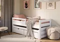 Kids Collective Jugendbett Einzelbett Kinderbett 90x200 cm, Lattenrost, Rausfallschutz Vollholz, 90x200 cm mit Rausziehbett 190x90 mit zwei Schubladen weiß