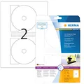 HERMA 8624 CD DVD Etiketten inkl. Zentrierhilfe blickdicht, 10 Blatt, Ø 116 mm MAXI, 2 pro A4 Bogen, 20 Stück, selbstklebend, bedruckbar, matt, blanko Papier Klebeetiketten Aufkleber, weiß