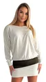 Mississhop 95-31 Damen Minikleid festlich Glitzer Kleid Pulli Tunika Creme XXL