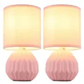 Tischlampe Tischleuchte Wohnzimmerlampe 1 flammig Keramik Textil pink 2er Set