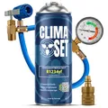ClimaSet - R-1234yf Kältemittel & Schlauch & Adapter - Klima Selbst Befüllen Set - Nachfüllset, Autoklima Nachfüllen - 170g