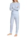 CALIDA Elegant Dreams Bündchen-Pyjama, Schlafanzug Damen, luftiger Schnitt, mit Spitzendetails, fließend und anschmiegsam Harmony Blue 40-42