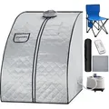 tectake® Mobile Dampfsauna ThermaLuxe II 2 Liter Dampfgenerator mit 1000 W inkl. Fernbedienung, Matte, Klappstuhl und Tragetasche - Grau