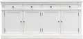 Amaretta Sideboard antik weiß, antik patiniert mit 4 Türen und 4 Schubladen. Breite 186 cm, Höhe 86 cm.