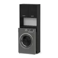 STIV Möbel | Waschmaschinenschrank Schwarz Matt 64 cm | Badregal 165 cm mit Türen & 3 Ablagen | Überbau Schrank