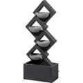 dobar Polyresin-Brunnen mit Pumpe und LEDs, eckig mit 4 Schalen, dunkelgrau