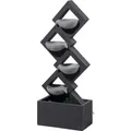 dobar Polyresin-Brunnen mit Pumpe und LEDs, eckig mit 4 Schalen, dunkelgrau