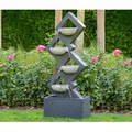 Dobar Gartenbrunnen mit 4 Schalen und LEDs - 41,5x20,5x100,5cm - grau - Polyresin