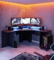 Forte Tezaur Eckschreibtisch für Gamer inkl. RGB-Beleuchtung, Holzwerkstoff, Mattschwarz, B x H x T: 160 x 91 x 160 cm