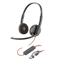 Poly Blackwire 3220 Schwarz Kabelgebundenes Stereo-Headset, USB-C/A, unterstützt Poly Lens