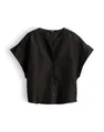 someday Damen Kurzarmbluse | Kragenlose Bluse aus Leinen Mix Loose Fit Dark Truffle, 38