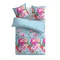 Bestlivings Bettwäsche 2-TLG. (Frühjahrsblumen Blau) 100% Satin Baumwolle, 135x200cm und 80x80cm Set, kuschelig weicher Bettbezug - mit Reißverschluss