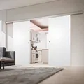 inova Doppel-Holz-Schiebetür 2-Flügelig 1510 x 2035 mm Weiß Alu Komplettset mit Lauf-Schiene und Griffmuschel