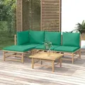 vidaXL 5-tlg. Garten-Lounge-Set mit Grünen Kissen Bambus