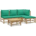 vidaXL 5-tlg Garten-Lounge-Set mit Grünen Kissen Bambus Modell 4