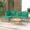 5-tlg. Garten-lounge-set Mit Grünen Kissen Bambus - Vidaxl