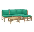 vidaXL Gartenlounge-Set 5-tlg. Garten-Lounge-Set mit Grünen Kissen Bambus, (1-tlg)
