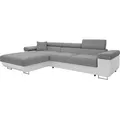 MIRJAN24 Ecksofa Torezio Mini, Stilvoll Eckcouch mit Bettkasten und Schlaffunktion, Einstellbare Kopfstützen, 280x170x70-90 cm (Farbe: Soft 017 + ... - Grau