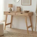 Schreibtisch MILO mit 2 Schubkasten, Massivholz, Eiche farben stabil und langlebig, ideal für Home-Office, Schubladen für Stauraum - Braun